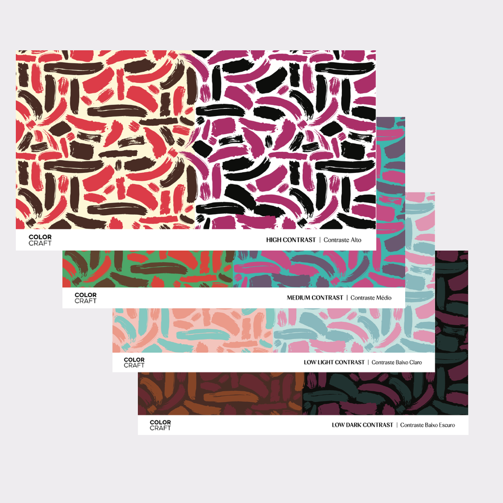 Patterned contrast drapes by Color Craft, four levels of contrast